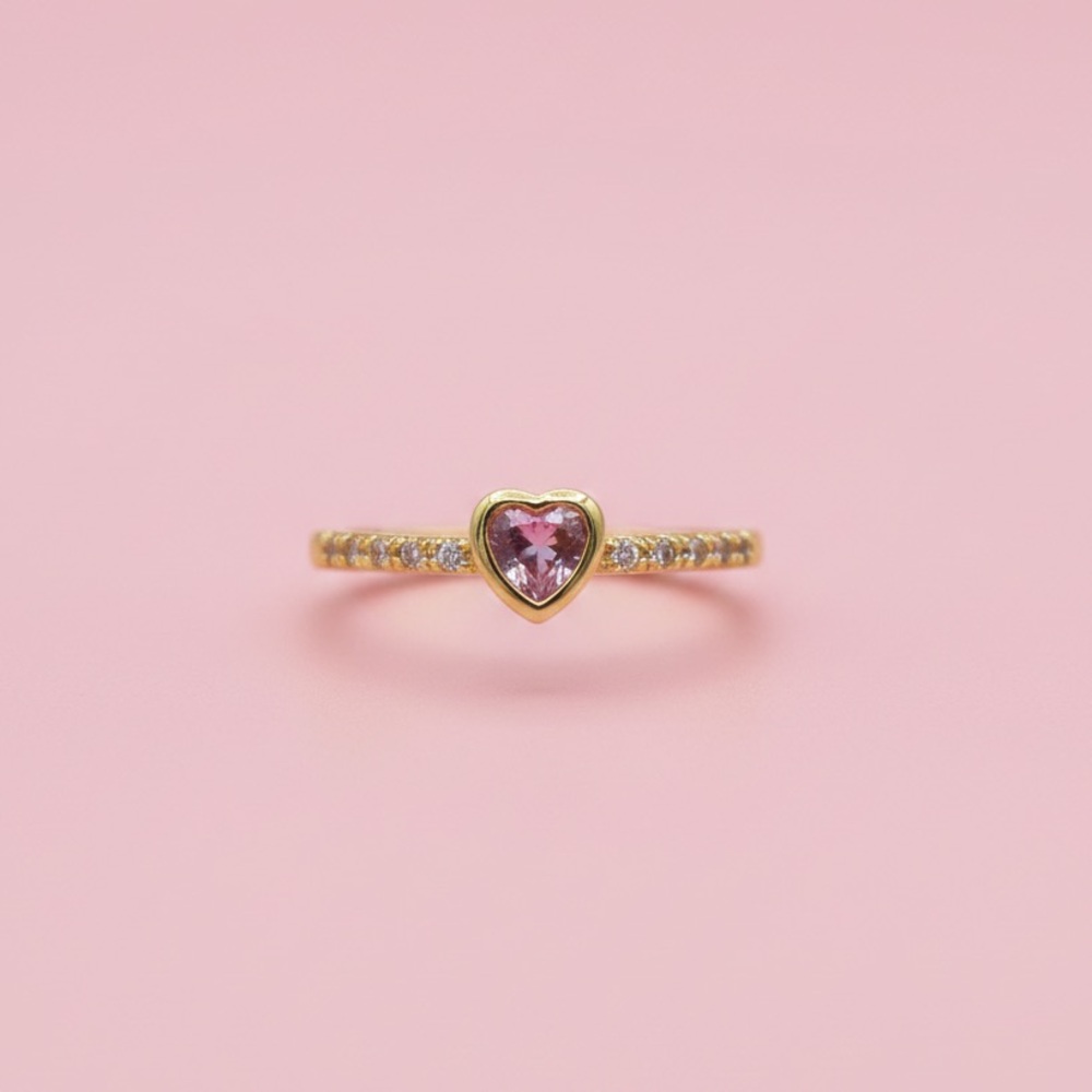 Gold Heart Ring with Pink Stone